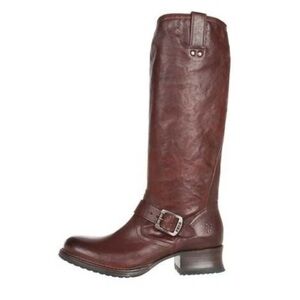 FRYE Martina Engineer Tall Tan Brown Leather Pull On Buckle Boots Women’s Size 8